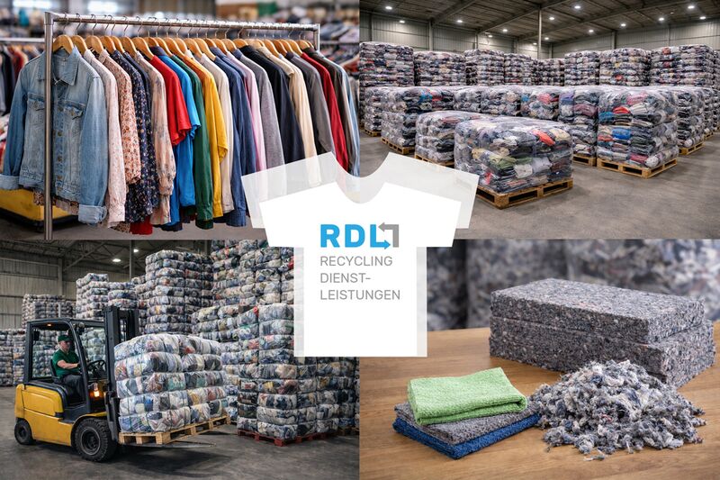 Collage zur nachhaltigen Textilverwertung und Recyclingdienstleistungen